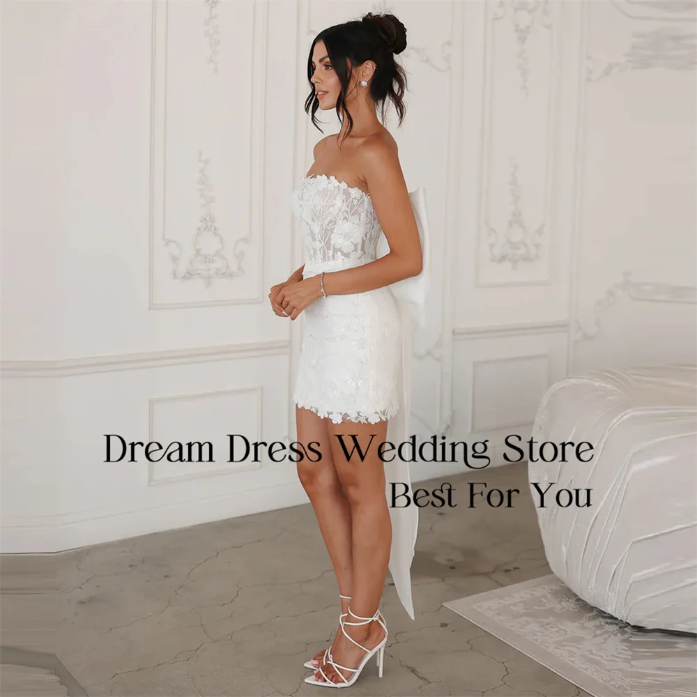 Abito da sposa corto tubino in pizzo DREAM 2025 senza spalline con fiocco aperto sul retro applicato sopra il ginocchio abito da sposa Vestido De Novia personalizzato