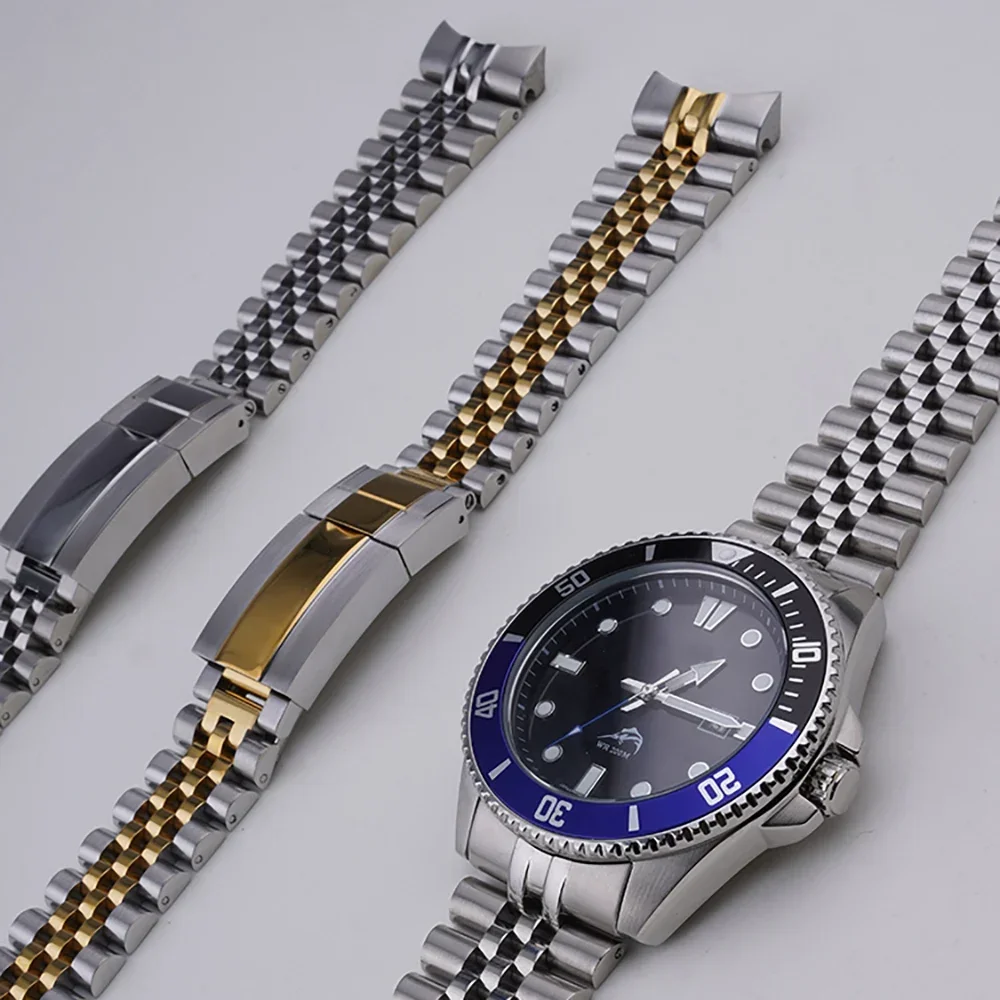 

Rolamy 22mm Jubilee Watch Band For Casio MDV-106 MDV-106A MDV-106B MDV106G MDV107 316L Silver Gold Solid Link End Strap Bracelet