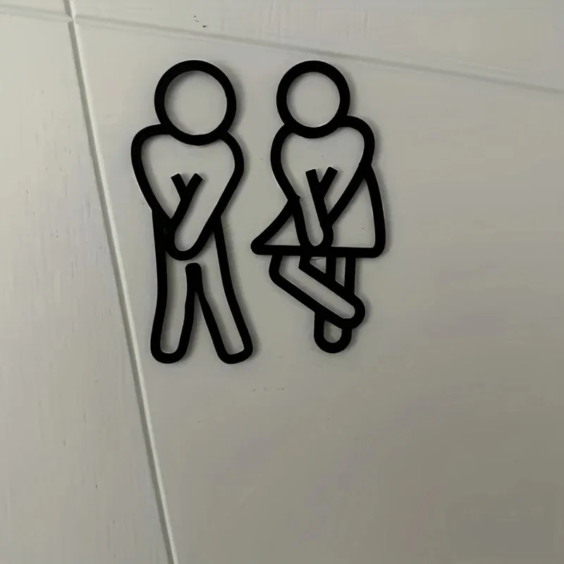 Creative Funny 2D Flat Bathroom Sign for Men Women Restroom Door Decor Wall Sticker for Restaurant Hotel Cafe Toilet Signage