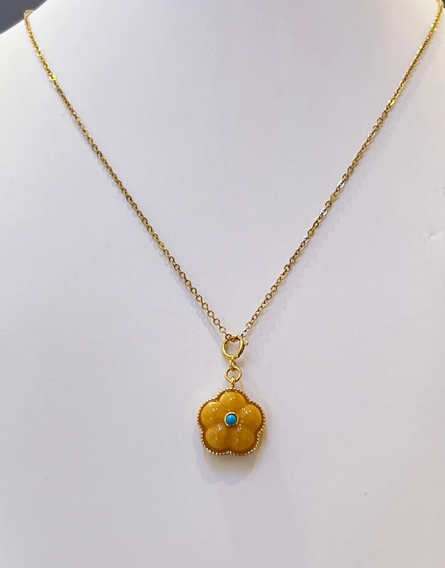 

Certificated 925 silver Natural Baltic Yellow Amber Daisy Pendant Real Turquoise Flower Chain Necklace Rare Stone High Jewelry