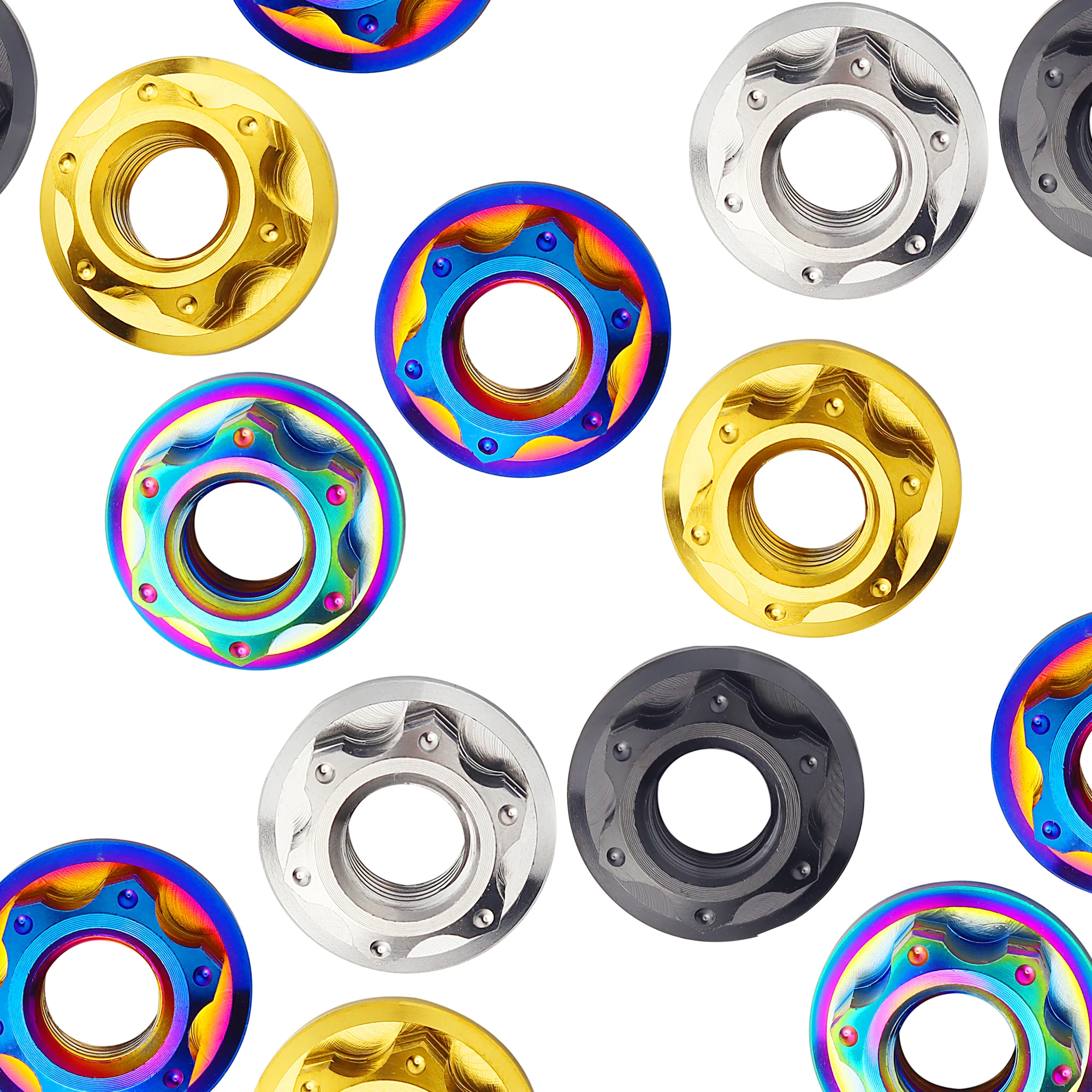 Titanium Nut M6 M8 M10 M12 Fancy Rear Axle Flange Nut Hexagon Fastener for Motorcycle Car Bicycle Nut