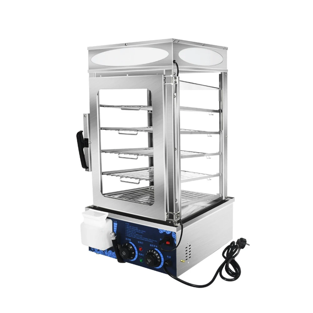 Electric Commercial Stainless Steel Food Warmer Display Showing Steaming Food Kitchen Machine Bao Dimsum Bun Steamer with Glass