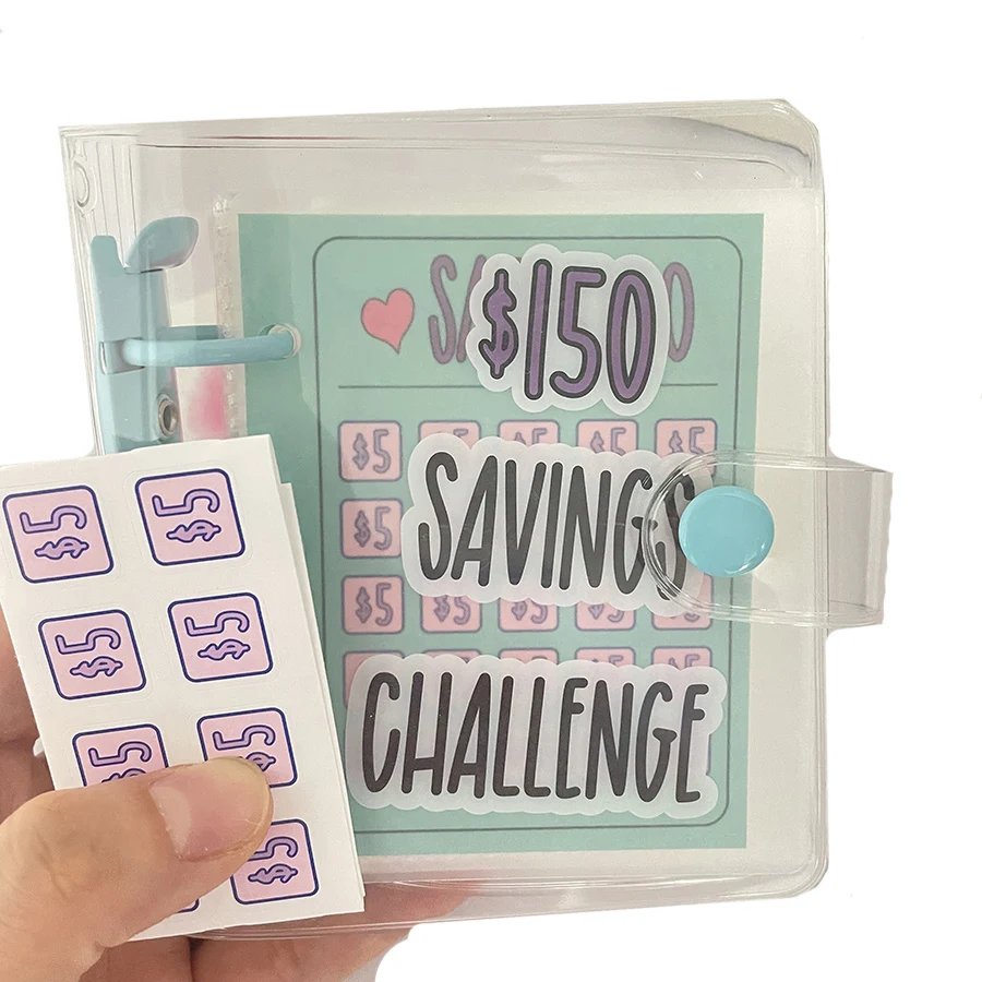 Sharkbang $150/$300/$500/$1000 Mini Binder Savings Challenge,25 Sheets Sleeves,Money Challenge Pocket Organzier,3 Holes Holder