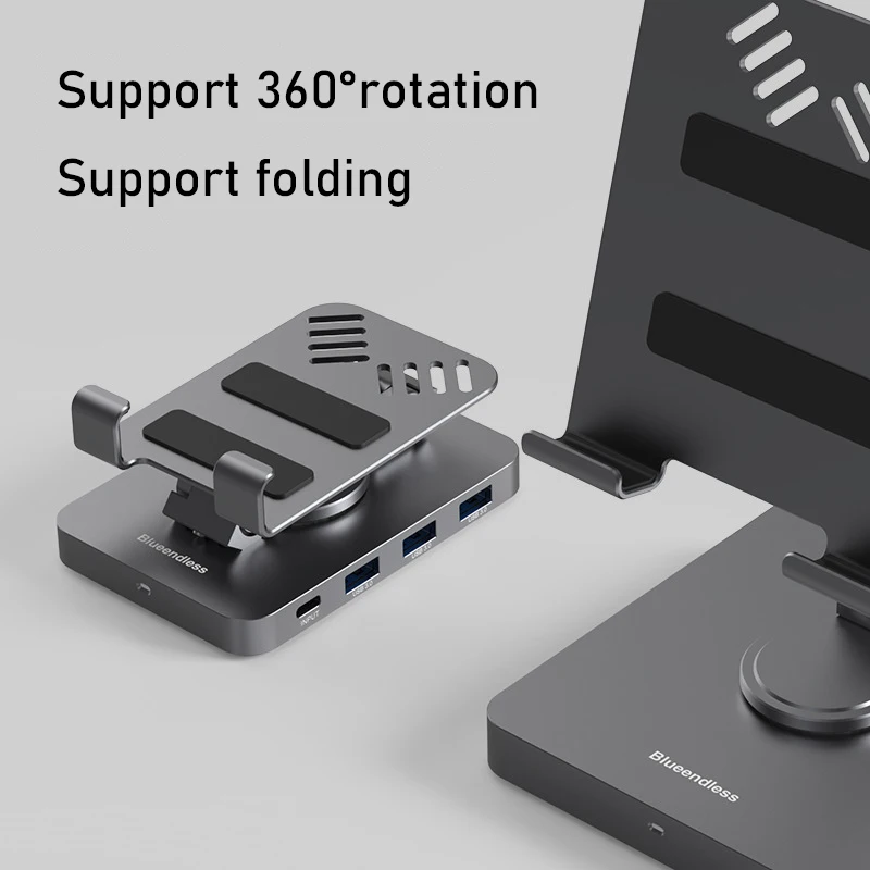 Folding charging tablet stand for phone with HDMI 4K 60HZ RJ45 1000M PD 100W multi USB-C HUB ipad pro docking station hd Dock