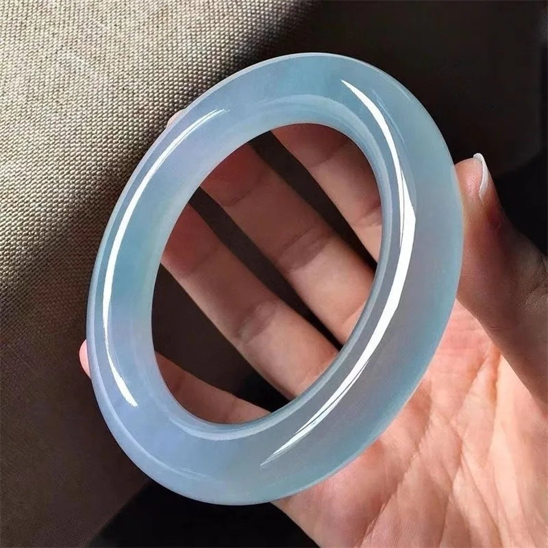 

Atmospheric High-end Ice Seed Jade Blue Plump Round Bracelet Sea Blue Gemstone Jade Temperament Gorgeous Jewelry
