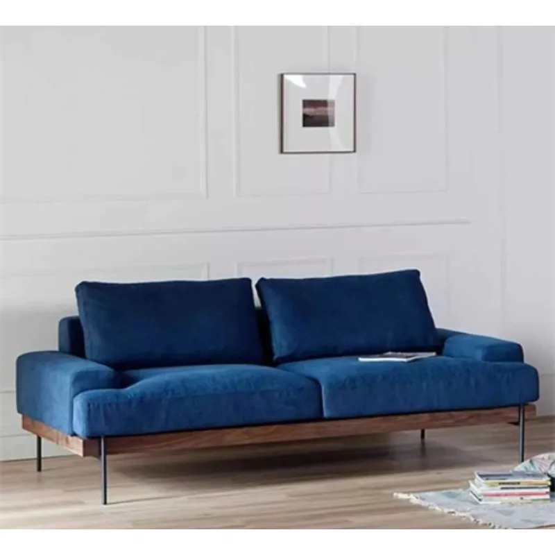Fabric sofa living room three-person ins wind, rubber solid wood removable sofa