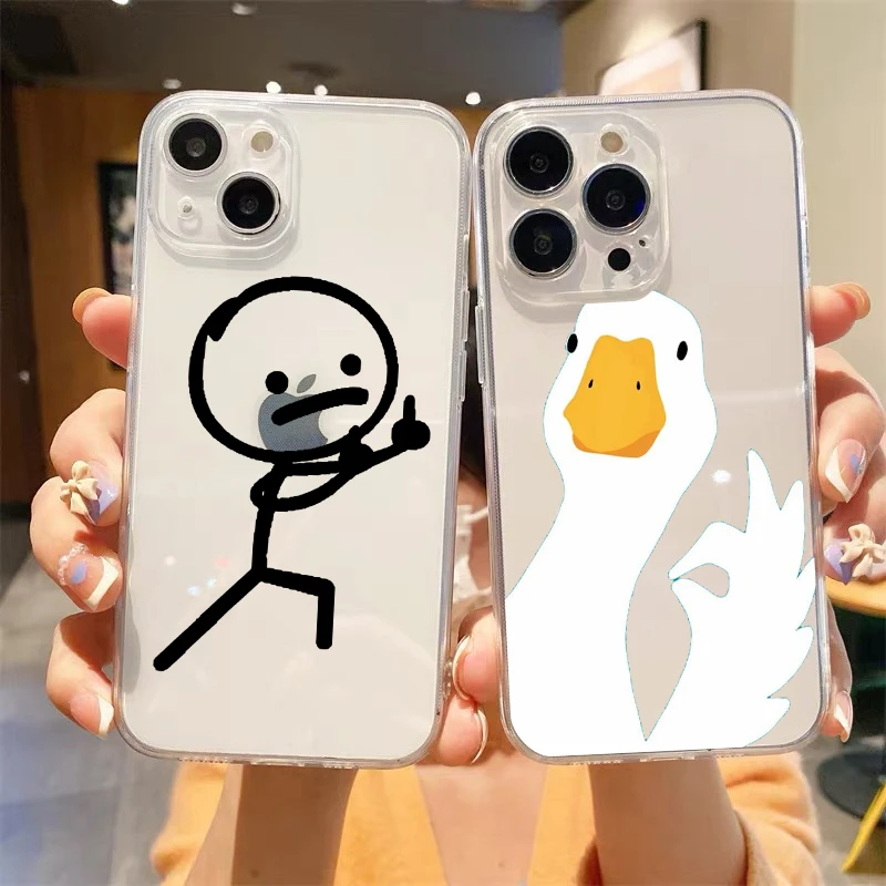 Cute Goose Duck Matchman Phone Case for iPhone 16 15 14 13 12 Pro Max Transparent Soft for iPhone 11 Pro Max 7 8 Plus XS XR Bags