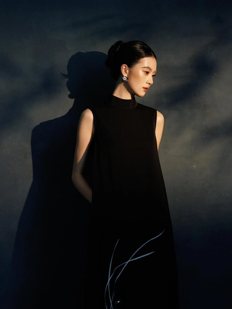 

Elegant Black Improved Portrait Photography Studio Chinese Style Women's Traditional Costume Stage Performance Dress