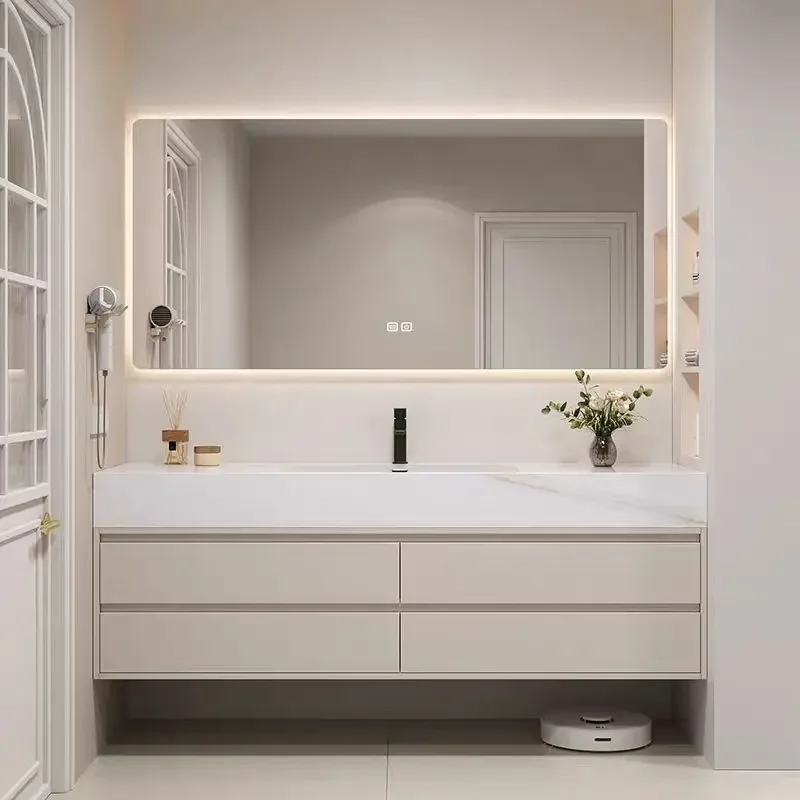 Bathroom Cabinet Simple Combination Double Basin Modern Integrated Ceramic Seamless Washbasin Toilet