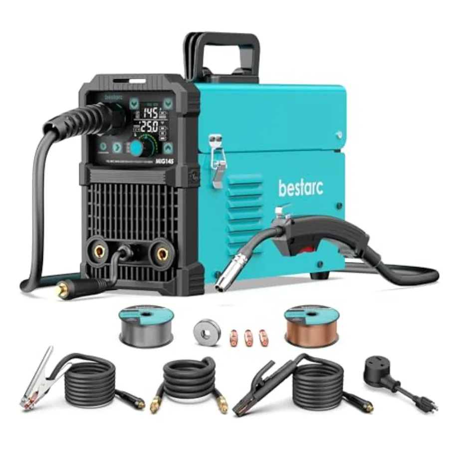 

145Amp MIG Welder 110V 220V Flux Core MIG/Lift TIG/Stick 4 in 1 Welder Machine Large LED Display Welding Machine IGBT I