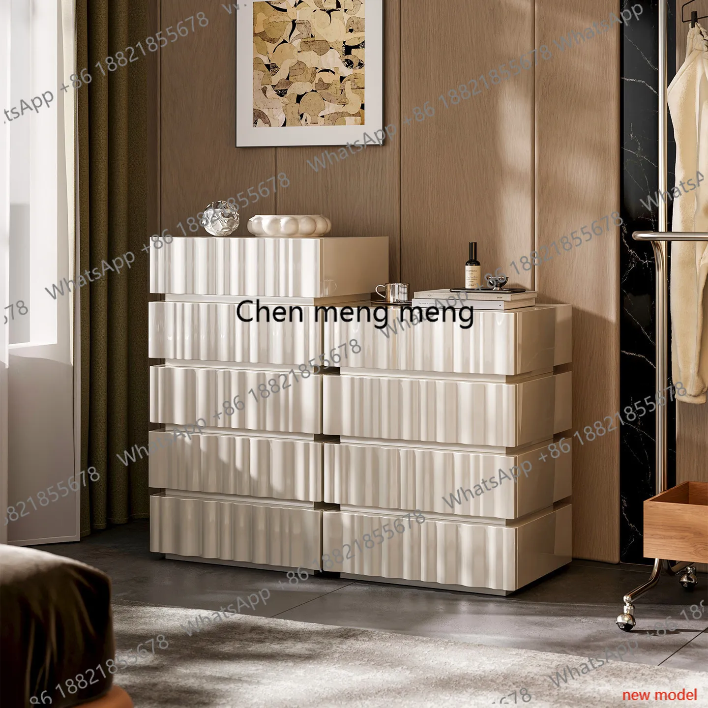 

Bedroom simple modern living room floor-to-ceiling bedside locker four-layer storage cabinet solid woodf132