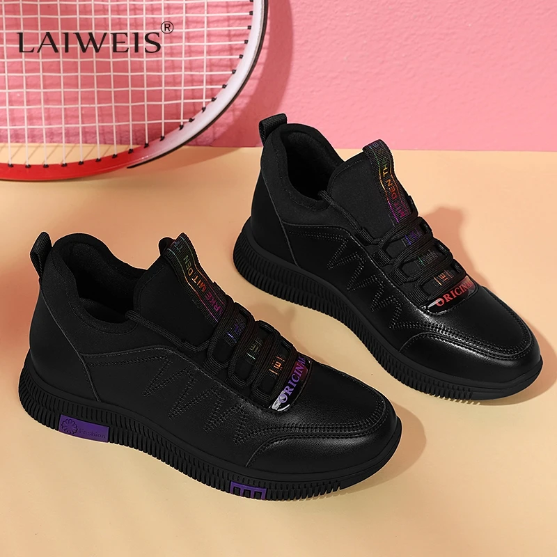 

Women Shoes Leather Black Shoes Woman Work Flats Female Casual Lace Up Spring Shoes Women's Non-slip Loafers Sneakers Women