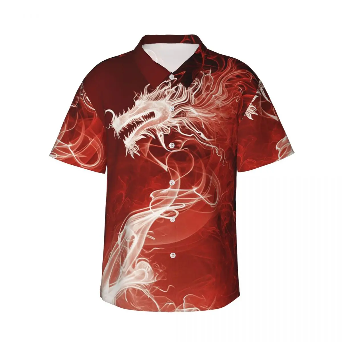 

Red Fire Dragon Men's Shirts Hawaiian Short Sleeve Shirt Funny Button Tops for Summer Beach