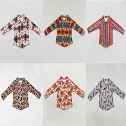 Baby Boys Clothes Long Sleeve Western Print Top With Buttons Kids Cute Shirt Teenages Boutique Clothing