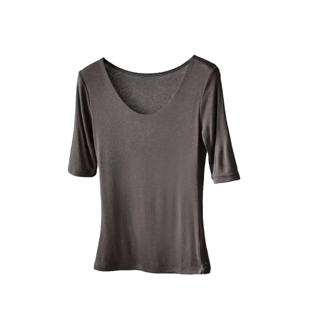 

Women's Silk Short-Sleeved T-shirt Solid Color Slim-fit Casual Base Shirt Spring Summer Thin Outer Wear Top