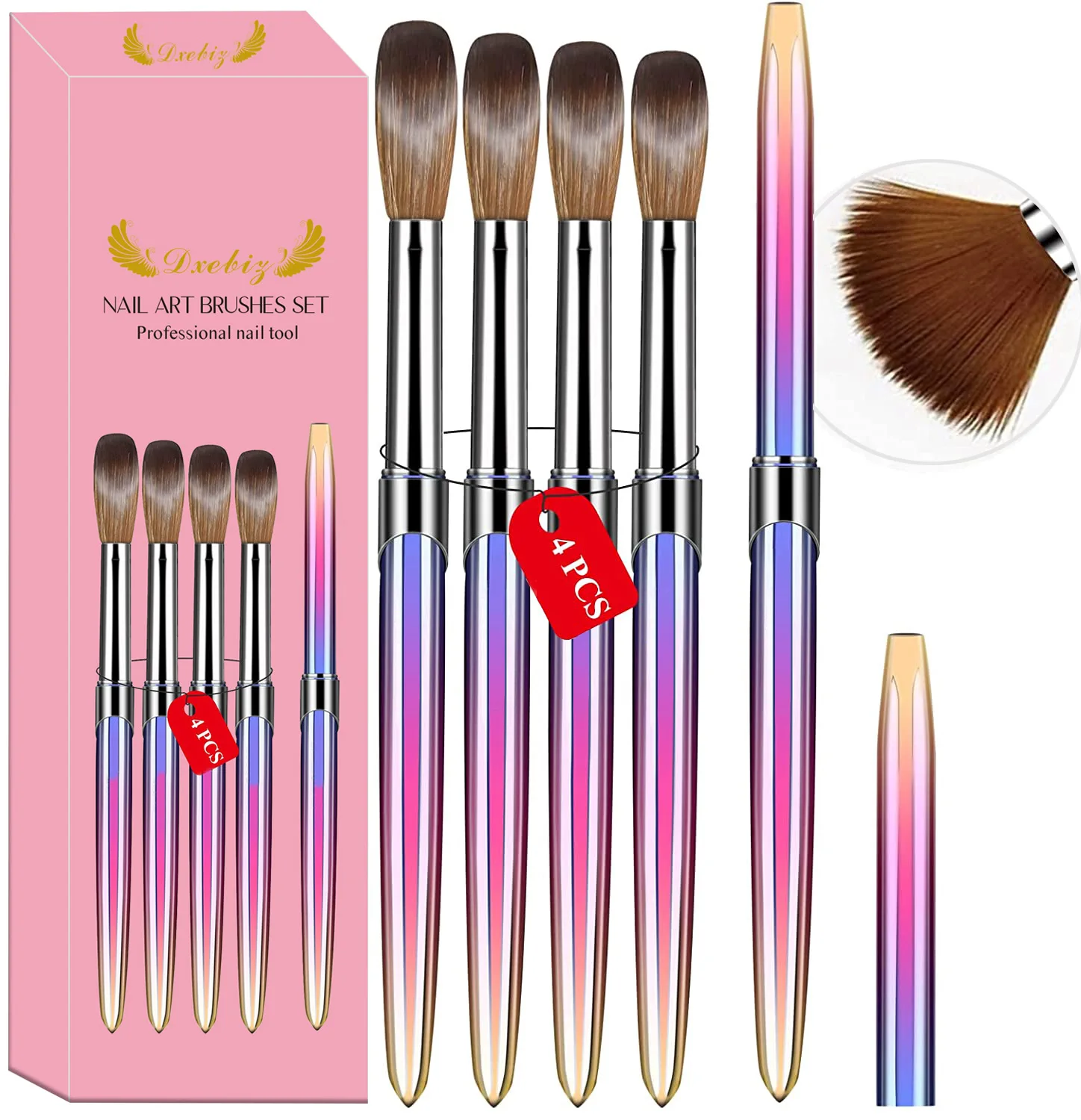 

4pcs Diy Crystal Nail Enhancement Brush Pen Set Nail Art Brushes For Nail Carving Extension Acrylic Powder Smooth Hair Pen