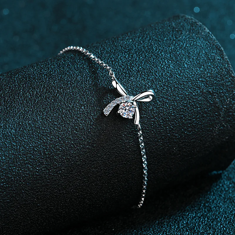 

New Women's Bracelet Moissanite S925 Sterling Silver Plated PT950 Platinum Bracelet Bow Bracelet Exquisite Gift