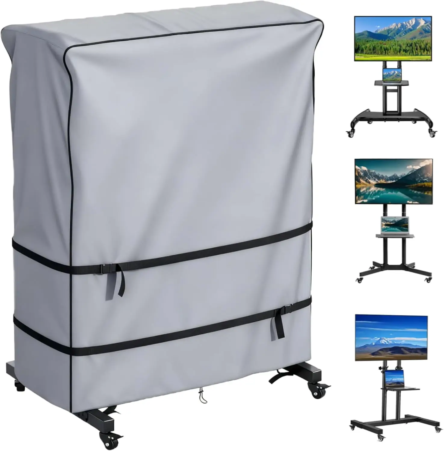 

55-60 Inch Outdoor TV Trolley Cover, Waterproof Dustproof Windproof, Oxford Fabric, for Rolling Stand, Grey