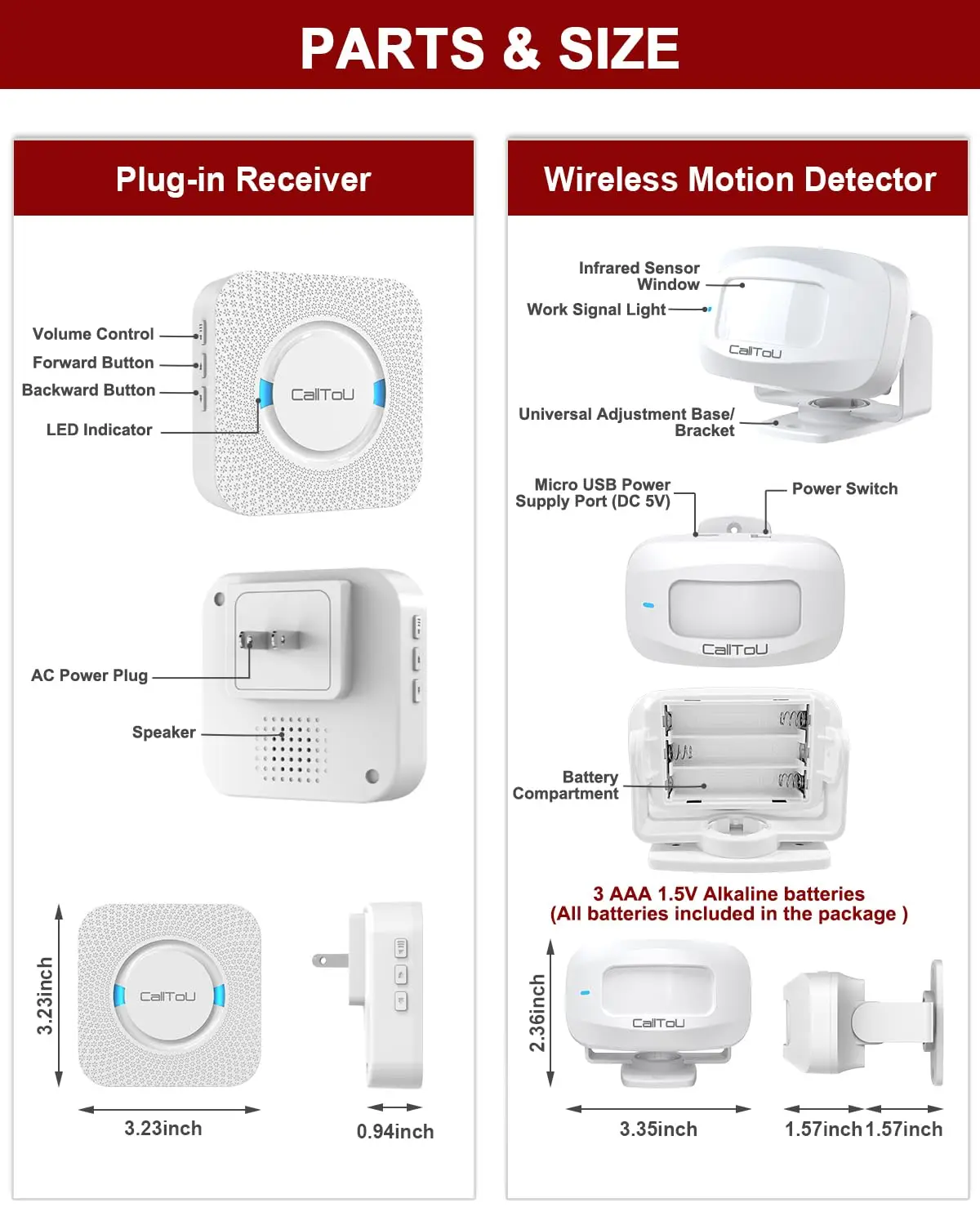 PIR Motion Sensor Alarm SOS Function Wireless 10m Detection Range for Elderly Dementia Patients Caregiver Reminder