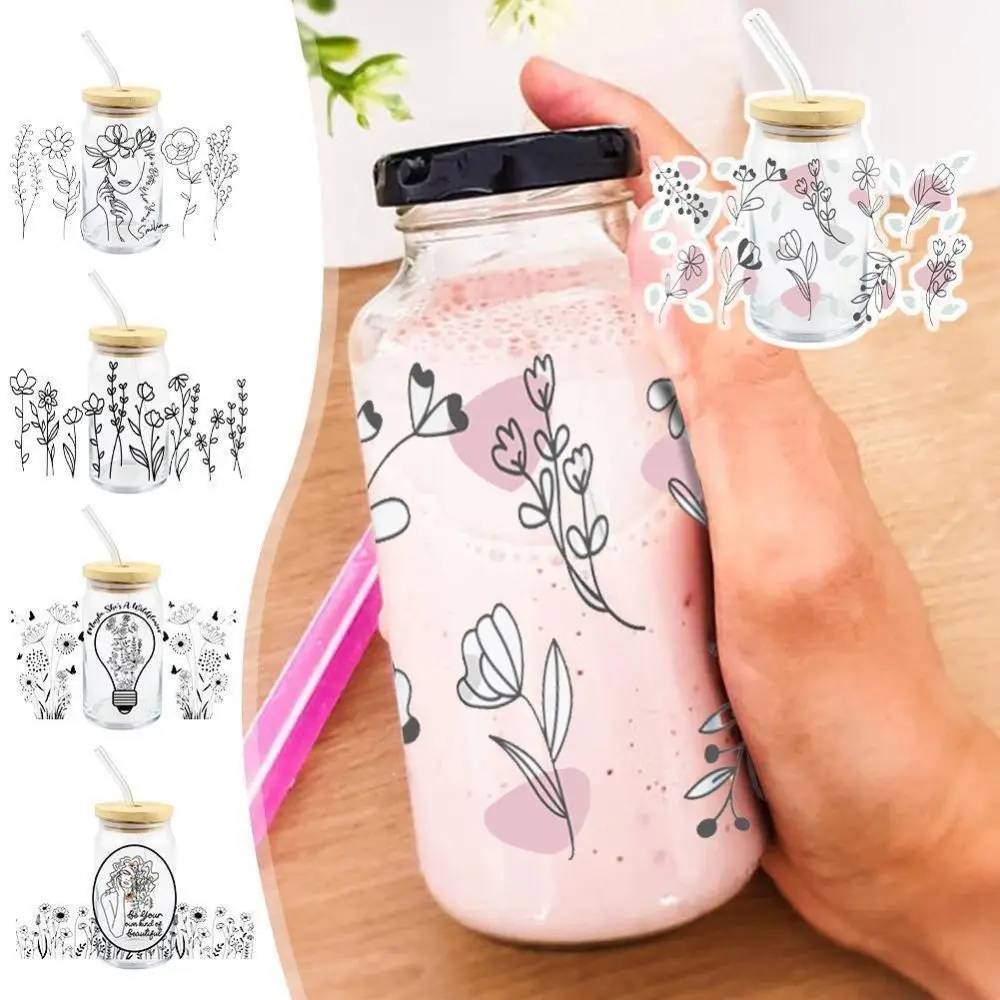 

Rub on UV DTF Transfer Sticker Floral Theme High-temperature Resistant Transfer Cup Stickers Waterproof DIY Decals Cup Wraps