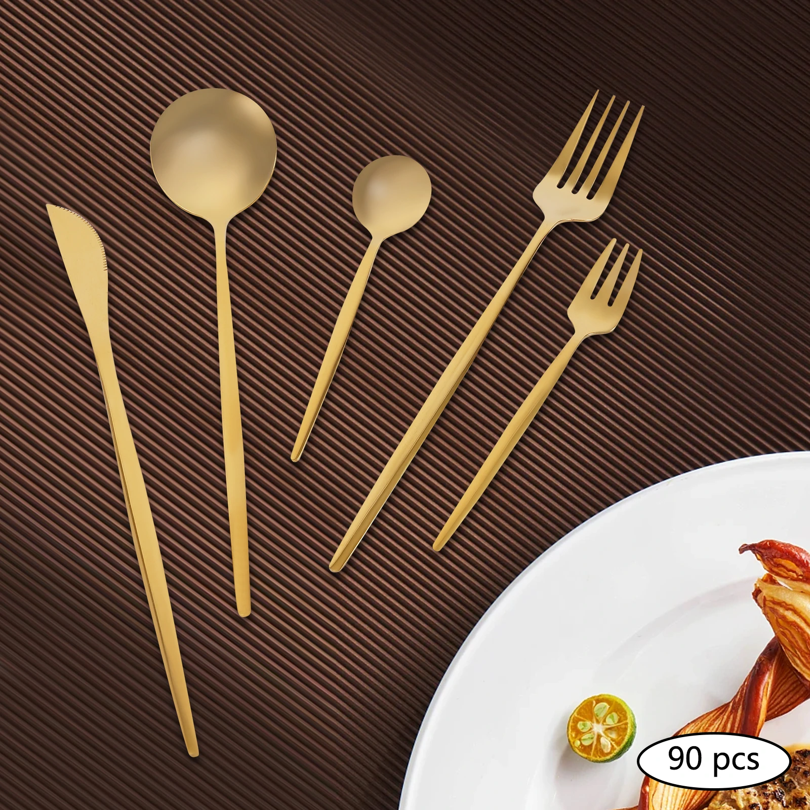 

90 Piece Gold Flatware Cutlery Set for 18, for Various Occasions and Gatherings Candlelight Dinners, Weddings, Family Dinners