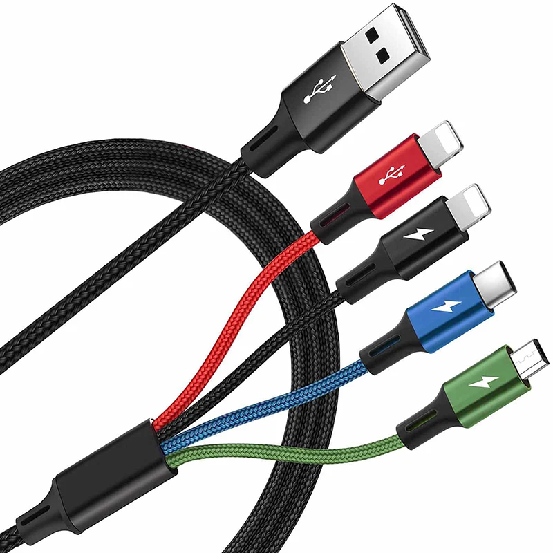 4 In 1 USB Fast Charging Cable For Phone Micro USB Type C Charger Cable Multi Plug Charger Fast Charging Cord Adapter