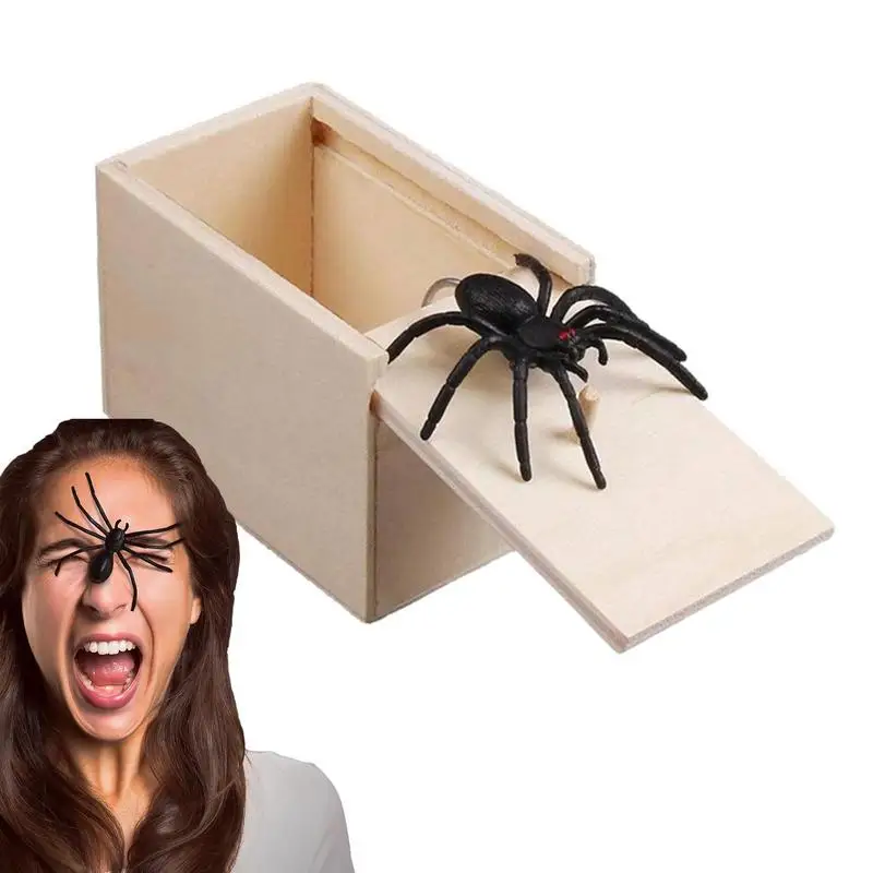 

Spider Box Scary Toy Rubber Spider With Wooden Box Surprise Prop Trick Toys For Birthday Party Graduation Gift Gathering April