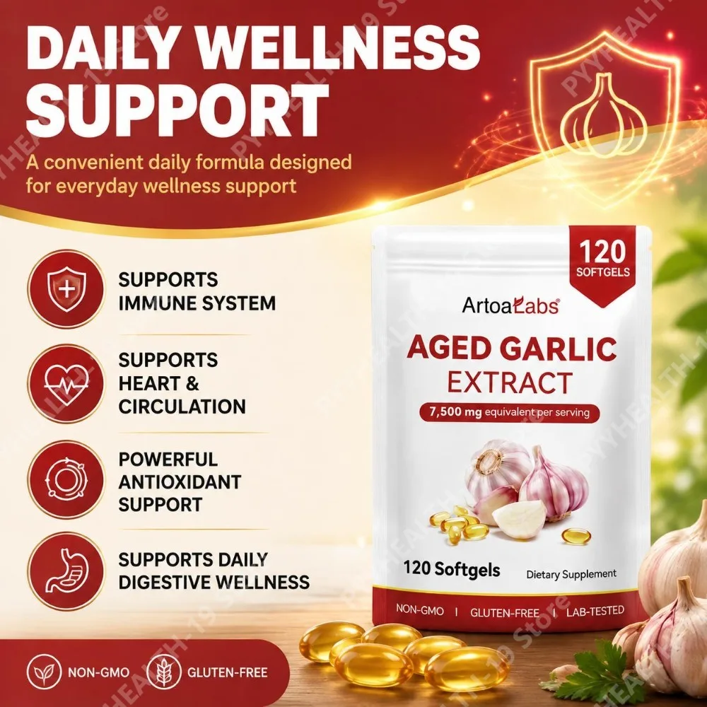 ArtoaLabstract Soft Aged Garlic Exgels with 7500mg Equivalent for Heart Health & Immune System Support, Adults, 120 Softgels