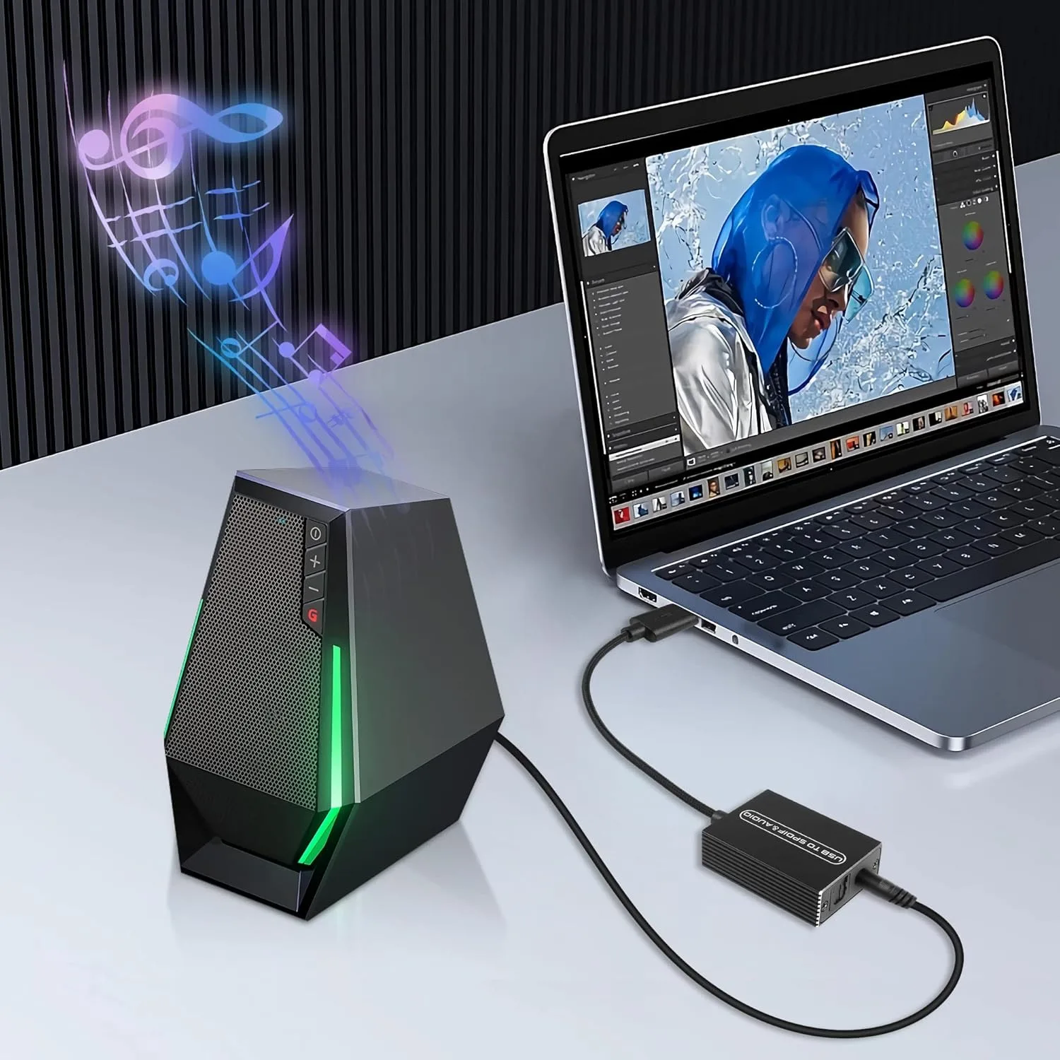 Adapter audio USB A na 3,5 mm i TOSLINK Optical, jednokierunkowy konwerter cyfrowy USB na S/PDIF do głośników PS5 PC — zdjęcie produktu 4