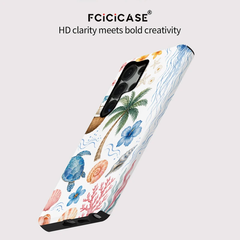 Fcicicase Sea Turtle Coconut Tree Print Phone Case For Samsung Galaxy S26 Plus A56 A16 S25 A26 A36 S24+ S23 Dual Layer Cover - view 5