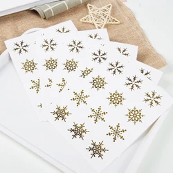 120 unids/lote de etiquetas adhesivas transparentes con patrón de copo de nieve dorado, decoración de Feliz Navidad, PVC, 3,5 cm