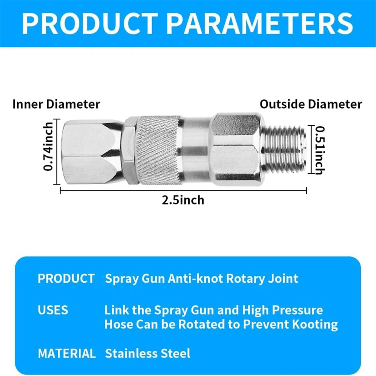 

B17B Airless Spray Swivel Joint 1/4-Inch High Pressure Painting Supplies Airless Spray Whip Hose Swive(6Pack)