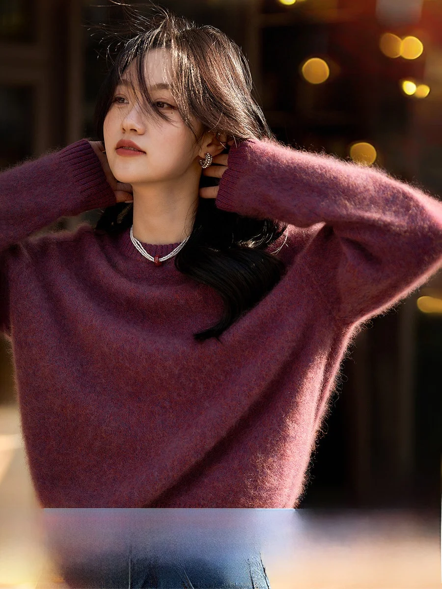 

Romantic Fce Knit Sweater Women's New Sle Celebri Favorite Crtsmanip Goat Camere Long Sve round Ne Warm Ros...