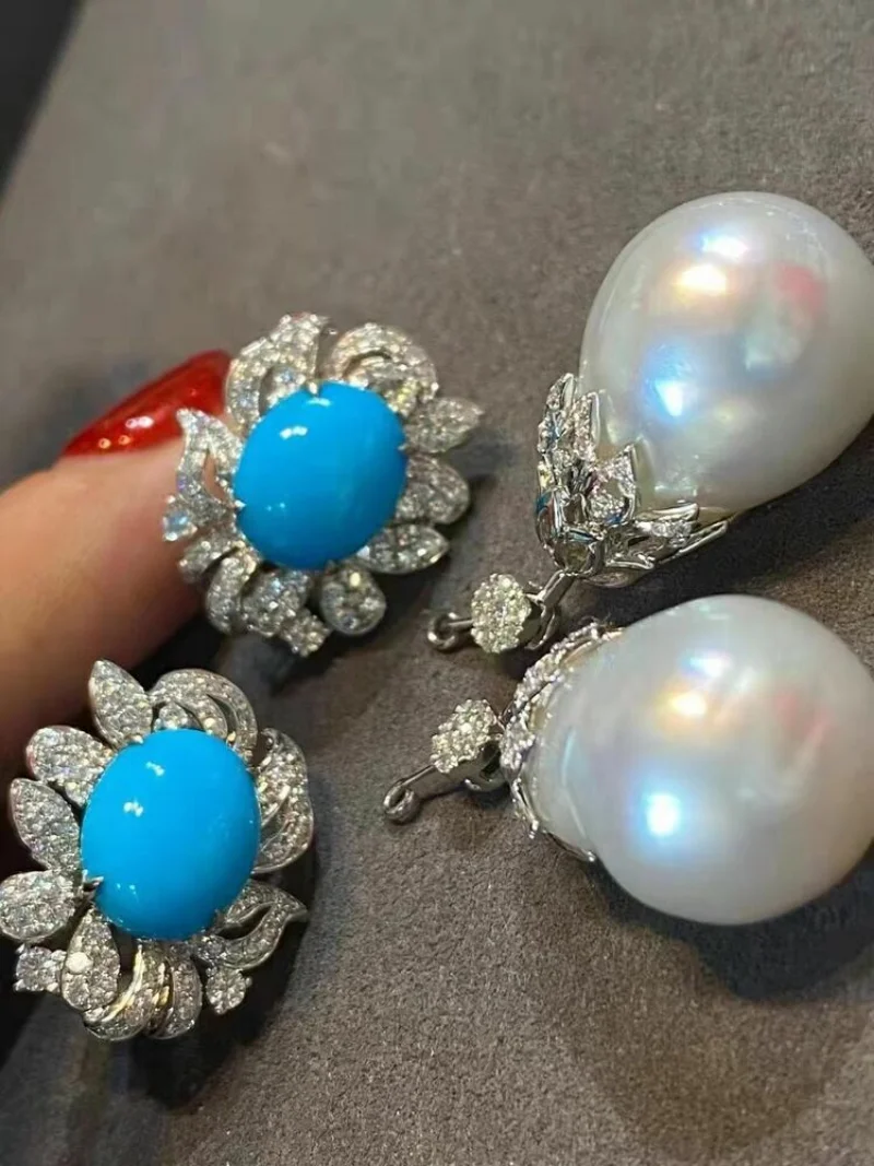 

gorgeous 12-13mm south sea baroque white pearl dangle earring 925s