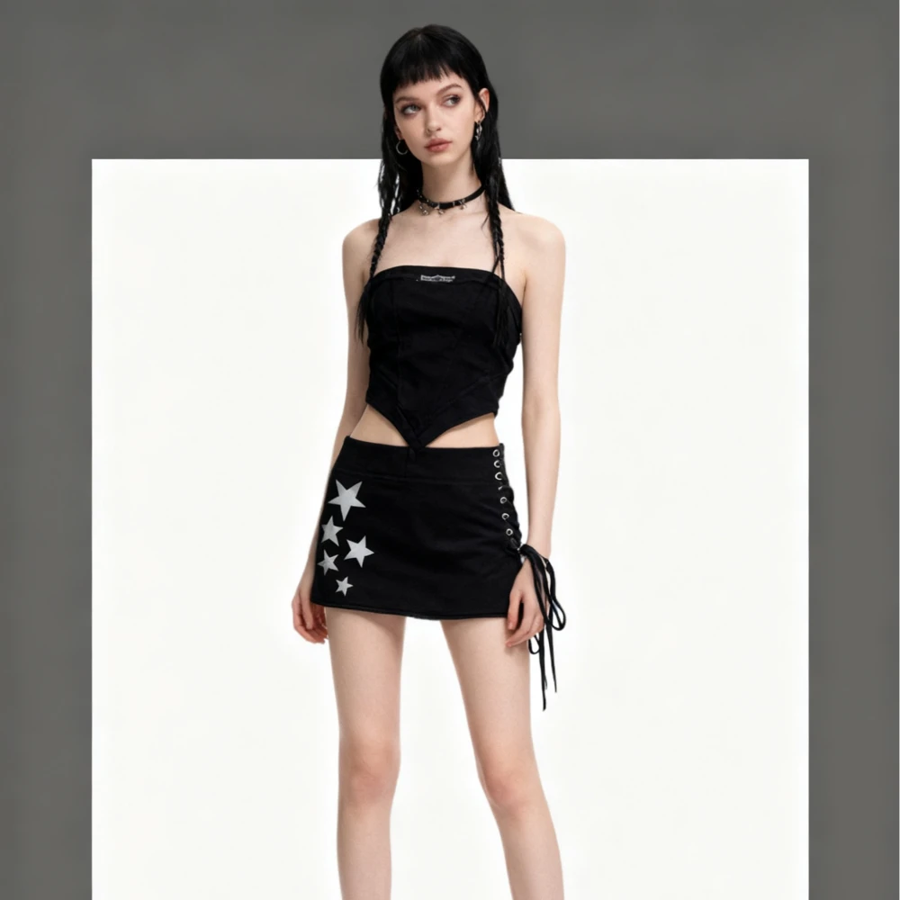 European/American Hot Girl Women's Sexy Reflective Silver Star Half Skirt Spring/Summer Y2K Hot Girl Gothic Rock Women's Skirt