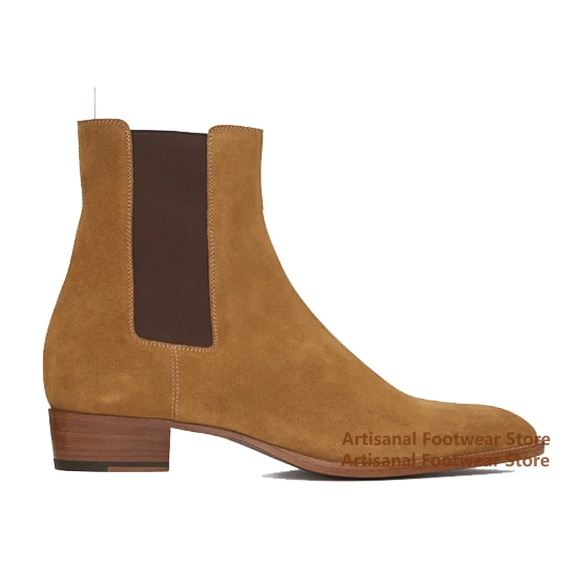 شريط مرن تشيلسي الأحذية الجلد المدبوغ عالية الجودة الرجال الجوارب مصمم أنيق عصري اليدوية عرض الأزياء الارتفاع زيادة الرجال الأحذية