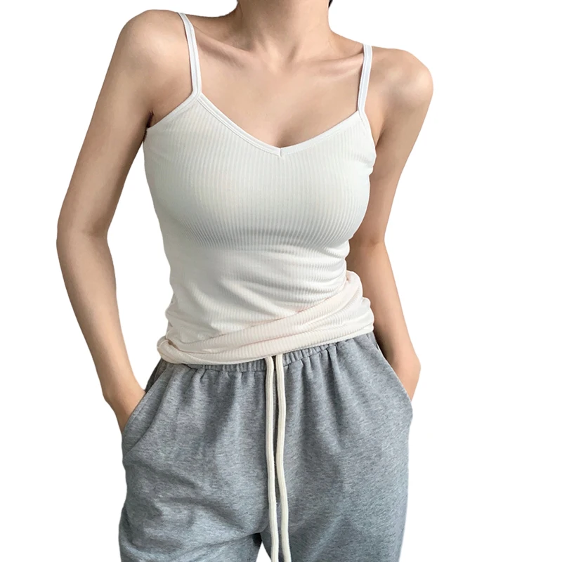 Autumn Winter Versatile Sleeveless Solid Colour V Neck Slim Warm Women's Plush Camisole Bottoming Tank Top Plush Thicken