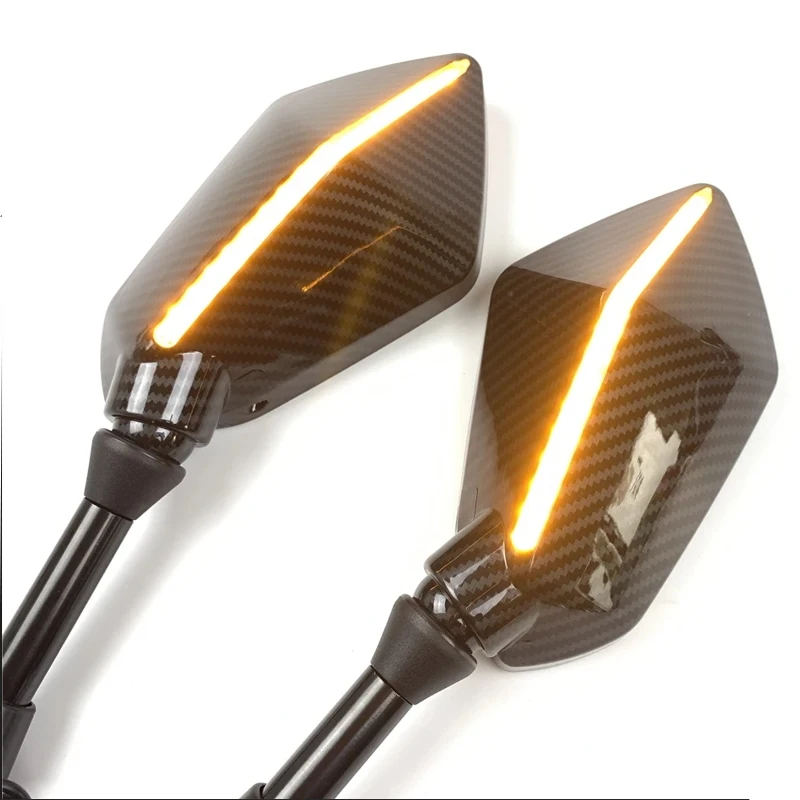 2Pcs/Pair Universal Motorcycle Rear Side Rearview Mirrors10mm/8mm with LED Light For Honda Suzuki Kawasaki Ducati Yamaha