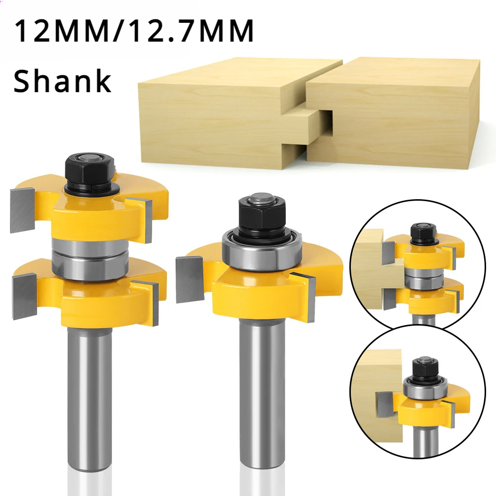 

2PCS set 12mm 12.7mm Shank Tongue & Groove Router Bits Set Stock 1-1/2 Tenon Square Milling Cutter for Wood Woodworking Tools