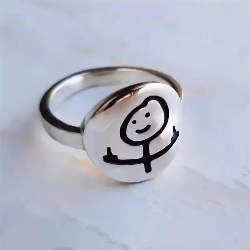 New Trendy Funny Fxck You Doodle Rings for Man Woman Hip Hop Middle Finger Stickman Punk Ring Cool Couple Party Jewelry Gift