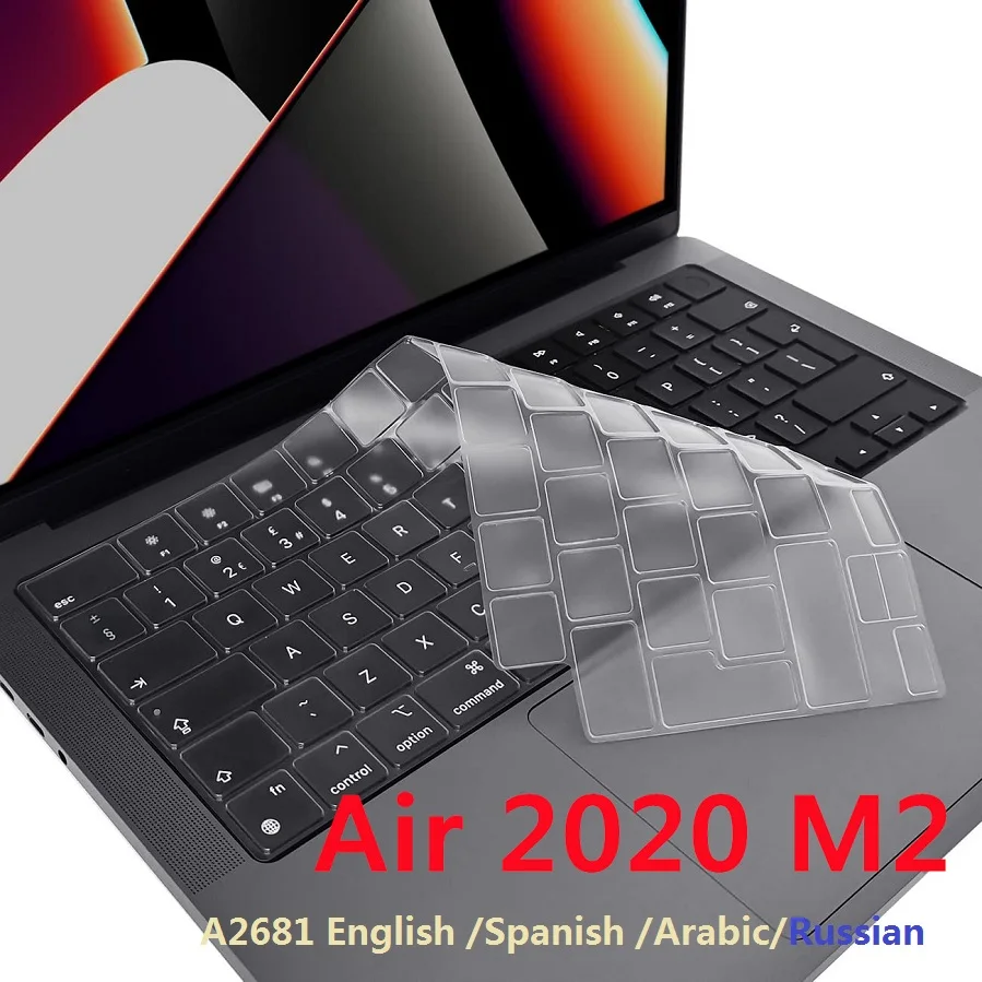 Thin for Macbook Air M2 2022 A2681 EU US English Spanish Russian French Arabic Keyboard Cover Silicon for Macbook Air A2681 Skin