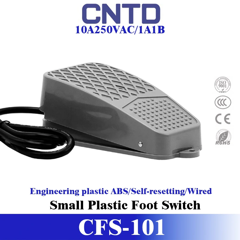CNTD CFS-101 Mini Foot Switch Plastic Housing Green 10A 250V AC SPDT Momentary Pedal 0.75mm² 3C Cable 1m 100x65x28mm for Sewing