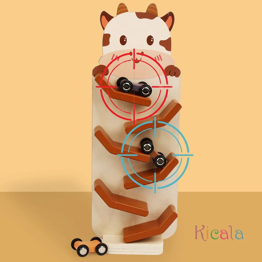 Coche de carreras de atajo de madera, tobogán de carreras, pista divertida, coche deslizante de dibujos animados, juego de coordinación mano-ojo, juguetes educativos para edades tempranas, regalos