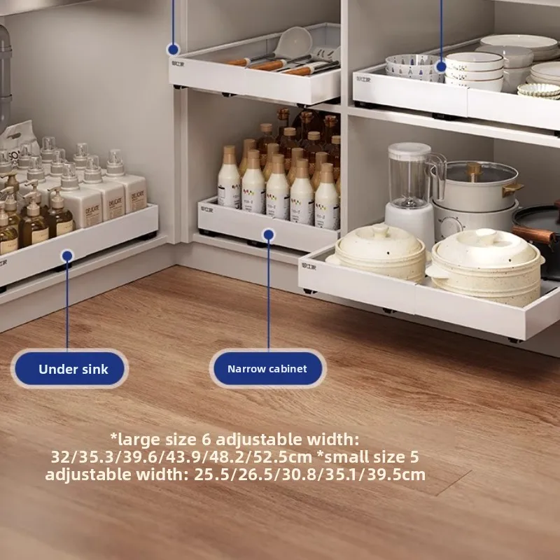 Four‑Sided Telescopic Basket, Deep Cabinet Pull‑Out Organizer, Slide‑Out Shelf, Drawer‑Style Telescoping Rack For Pantry Nea