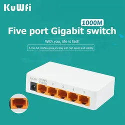 KuWFi 5 Ports 1000Mbps Ethernet Switch High Speed Mini Fast Gigabit Network Switch Internet Splitter Desktop RJ45 100Mbps