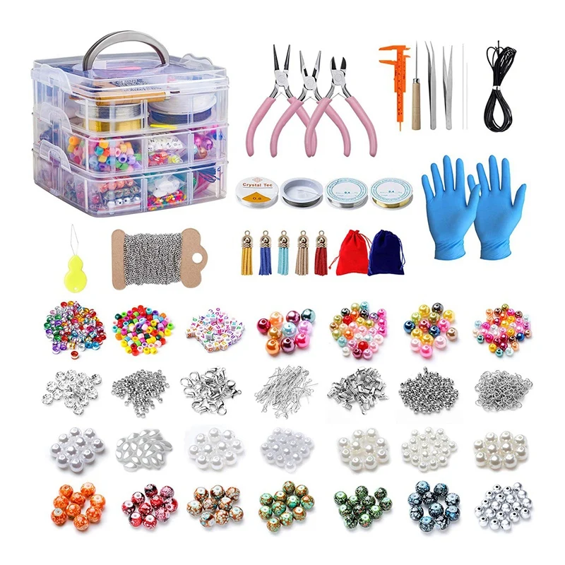 

2456 Pcs Jewelry Making Kit Tools Pliers Storage Box Necklace Earrings Bracelet Repair DIY Earplugs Beaded Materials