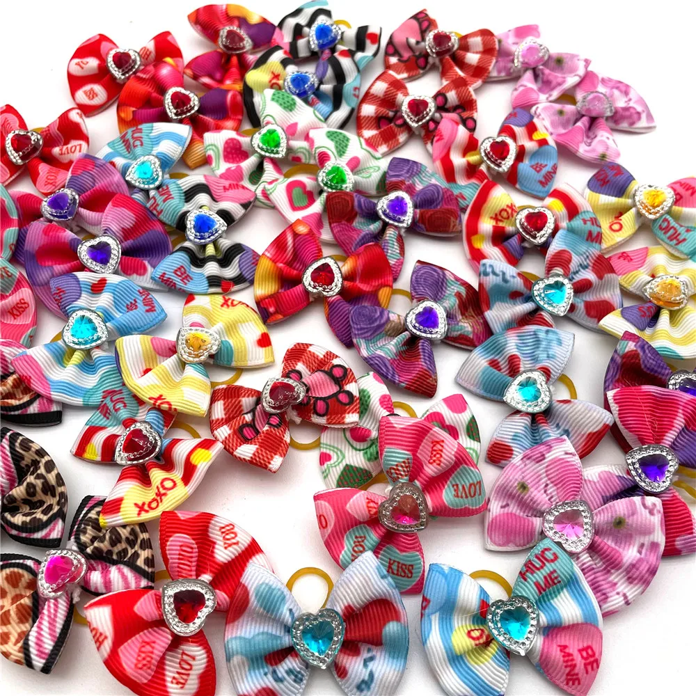 Heart Style Hair Bows for Pets, Small Dog, Cat, Puppy, Small Dog, Girl, Boy, 30 Pcs, 50Pcs