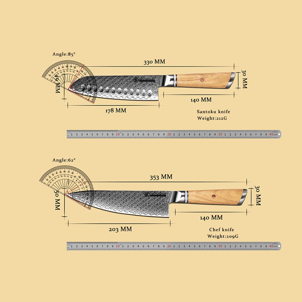 Imagem -05 - Damasco Kitchen Knife Grupo Japonês Santoku Utilitário Pão Paring Peeling Cozinhar Ferramentas Madeira de Oliveira Aus10 17 Pcs