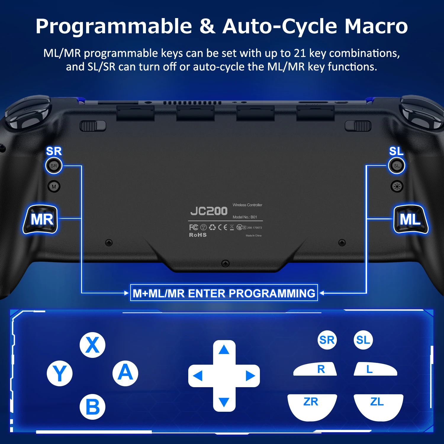 RGB para Nintendo Switch/OLED Switch controlador inalámbrico Pro Joypad de una sola pieza con batería/RGB/Turbo/programación