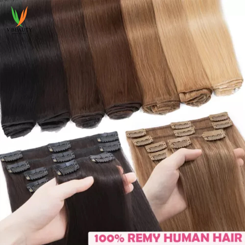 

Straight Hair Clip In Human Hair Extensions 100% Real Human Hair #27 Brown Highlights Blonde Clip Ins Remy Hair for Women 120G